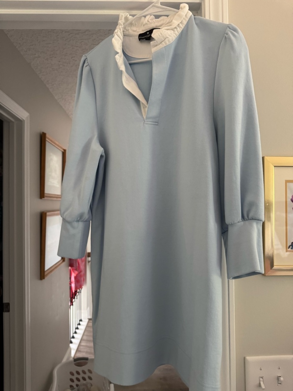 Pomander Place Light Blue Long Sleeve Dress with White Ruffle Collar